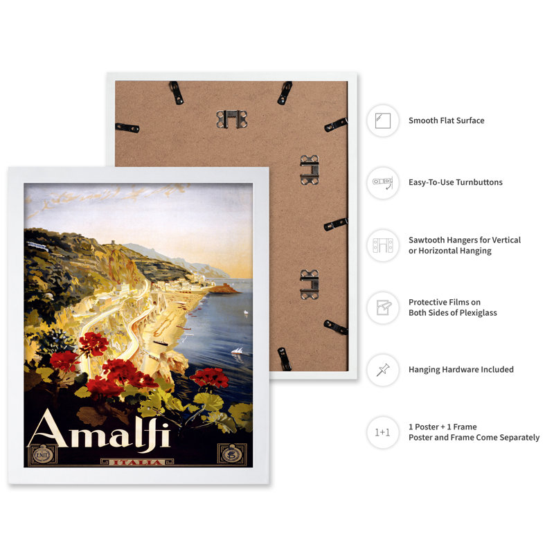 Côte d'Amalfi, Affiche, Encadrement blanc, H 08 po x l 10 po