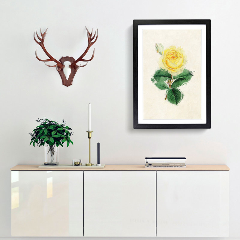 Illustration of a Yellow Rose - Picture Frame Painting Print, 65cm H x 48cm W x 2cm D, Black Framed