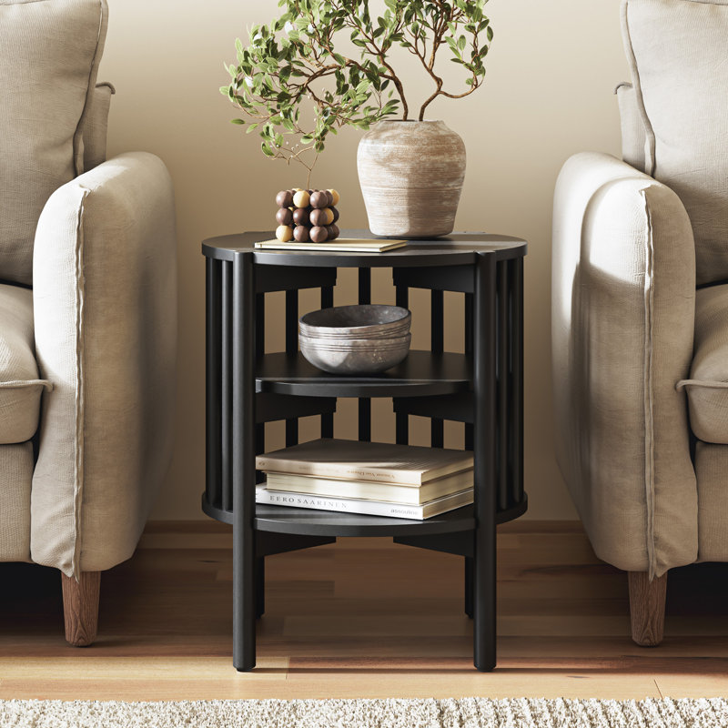 End Table With 3-tier Storage Shelves, Black