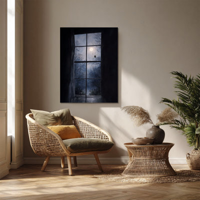 «Spider on Window», verre pleine lune, nuit d'arbres dénudés - Art mural sur toile tendue - Décoration de salon, de chambre à coucher ou de bureau