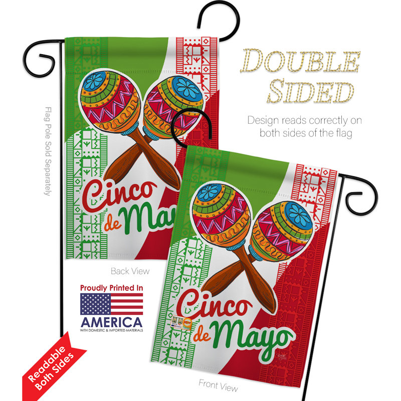 Maracas cinco de mayo 2 côtés polyester 18,5 x 13 po ensemble de drapeau, Polyester, Vert clair / blanc / rouge clair