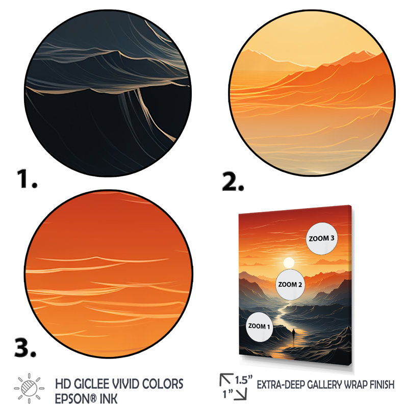 «Solutitude Desert Walk At Sunset» - art mural désert, Toile tendue, H 32 po x l 16 po x P 1 po