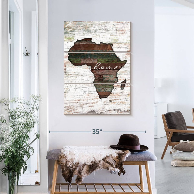 Ensemble de 3 cartes sur toile Home Continent, H 38 po x l 24 po x P 1,25 po