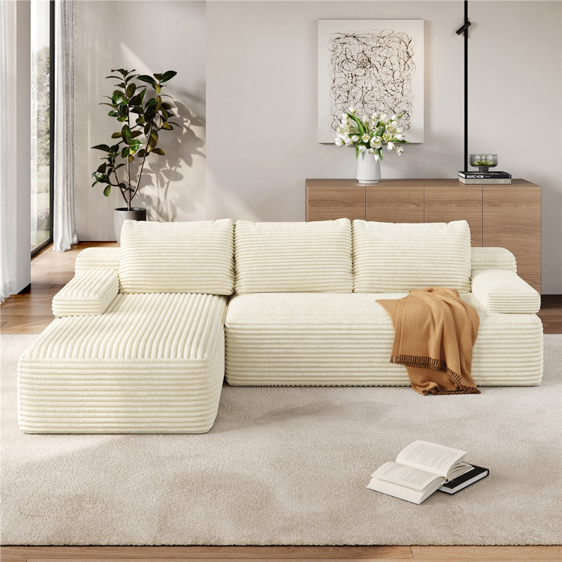 Corduroy Modular Sectional Sofa, Beige