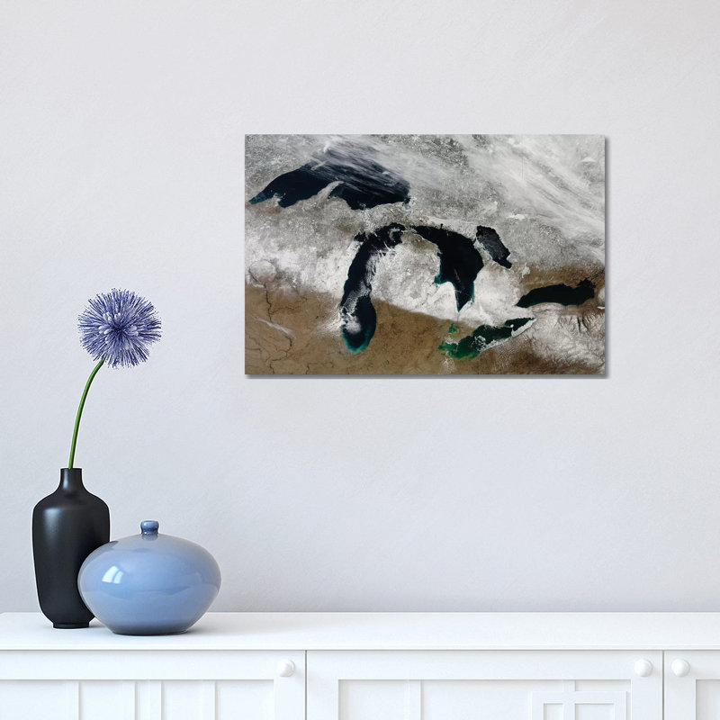Satellite View of Snow Across Wisconsin 1 Piece Wrapped Canvas Wall Art, 30.48 cm H x 45.72 cm W