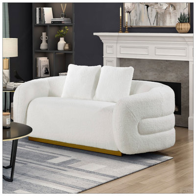 Ensemble de canapé de salon de luxe 3 pièces avec causeuse et tissu blanc et doré
