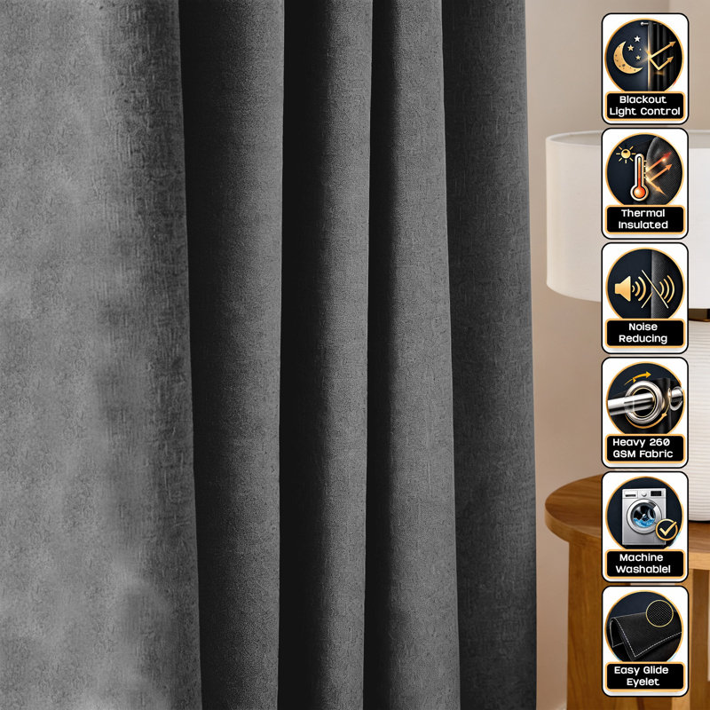 260 GSM Thermal Blackout Eyelet Curtains, 167cm Width x 183cm Drop, Dark Grey