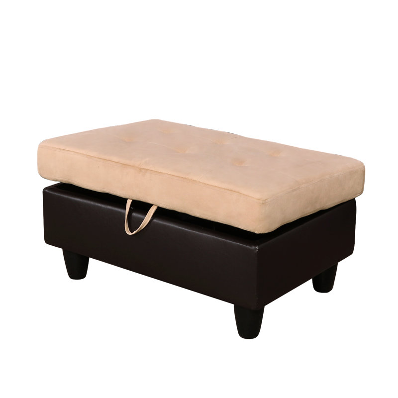 35-Inch PVC Storage Ottoman, Khaki  Velvet/Faux Leather, Brown