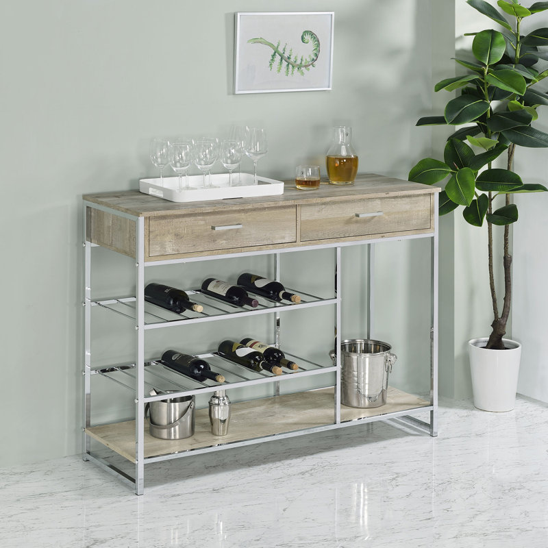 Rangement pour bar 2 tiroirs avec support à vin gris