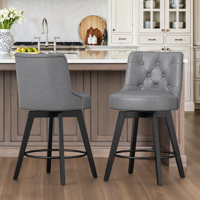 Tabouret de comptoir pivotant 26,7 po Roland, Noir, Gris / similicuir