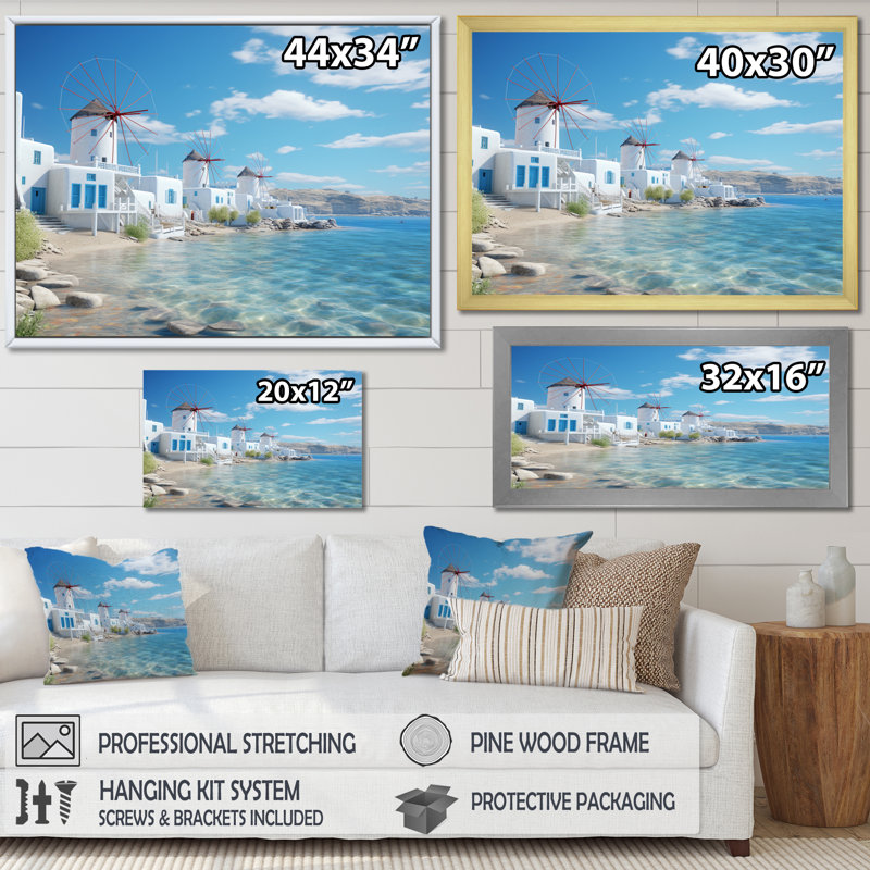 «Grèce Serenity In Mykonos - Grèce», reproduction sur toile encadrée, H 34 po x l 44 po x P 1,5 po, Cadre flottant érable