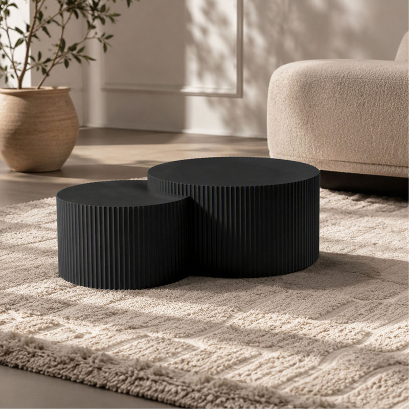 Ensemble de 2 tables gigognes - formes rondes et demi-lune - noir - sans assemblage