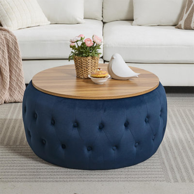 Round Drum Coffee Table with Storage and Removable Tray