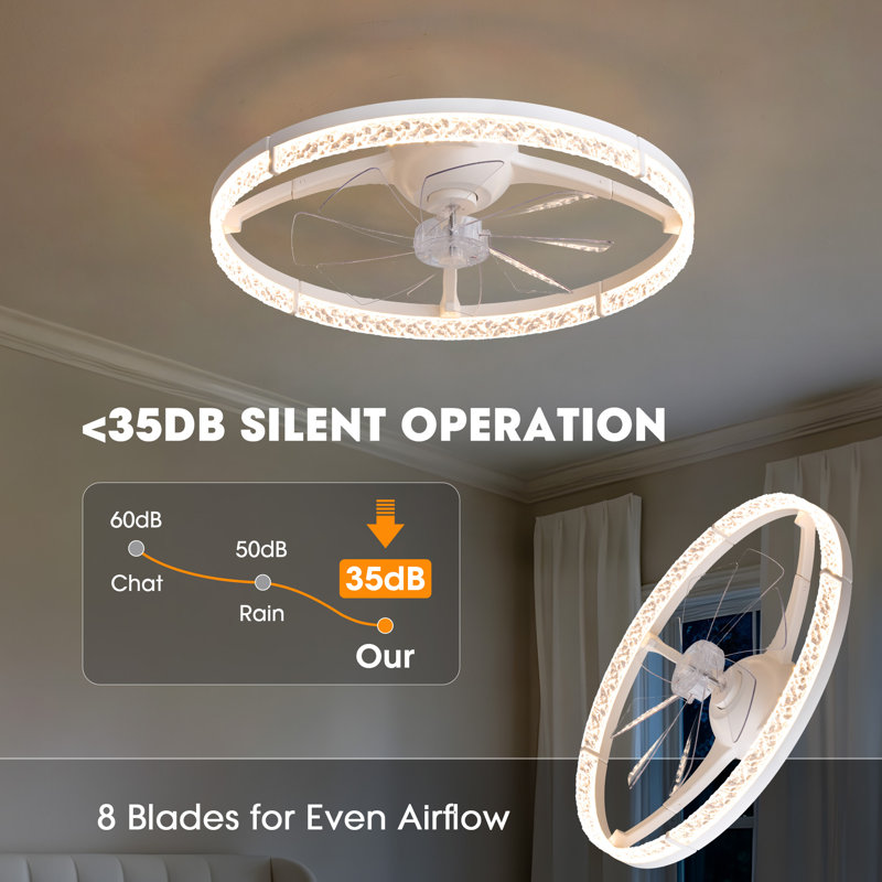 Ventilateur de plafond encastré moderne 24 po avec lumière DEL et télécommande, 24 inch