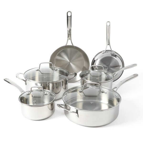 Martha Stewart Everyday Silverberry 10-Piece Matte Silver Stainless Steel Cookware Set