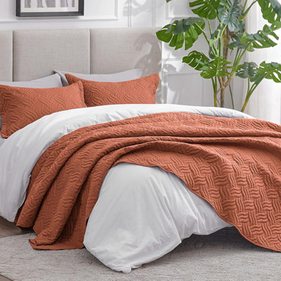 Ensemble de courtepointe Quilts For Queen Bed Umber - couvre-lit léger d'été - couvre-lit à motif de vagues pour toutes les saisons - 3 pièces (1 courtepointe, 2 taies décoratives)