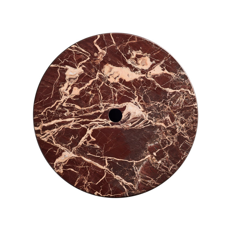 Plateau Marble End Table, 18.5" H x 17.9" W x 17.9" D, Cherry Marble, Stainless Steel