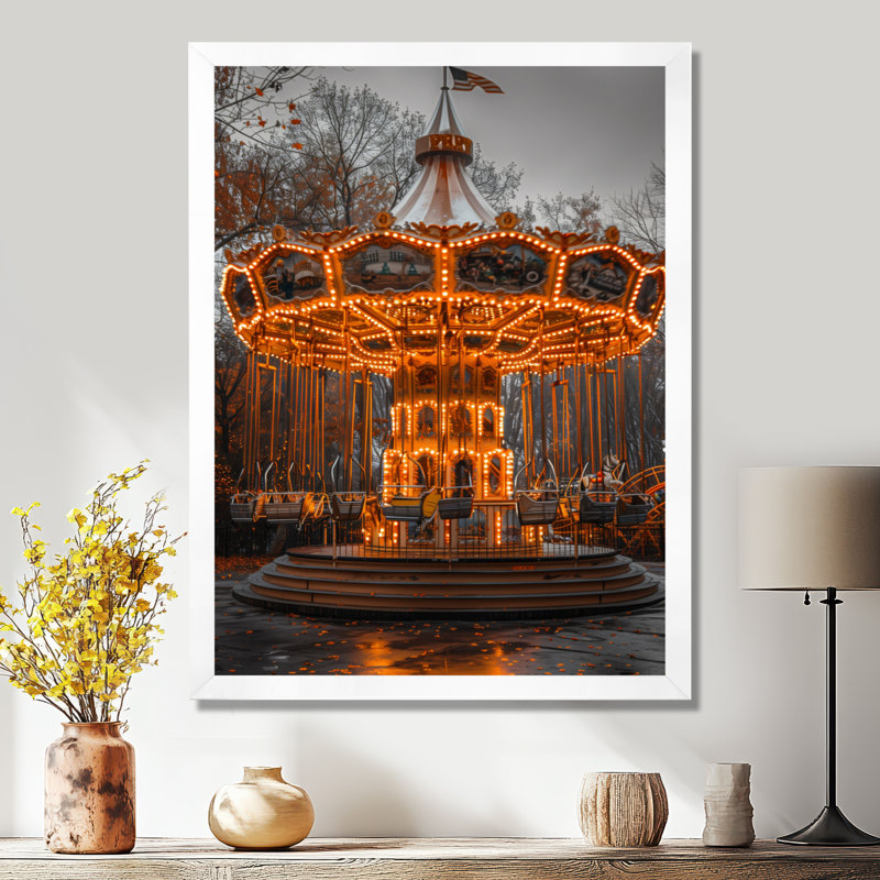 Parc d'attractions jaune et gris, H 44 po x l 34 po x P 1,5 po, Cadre simple blanc