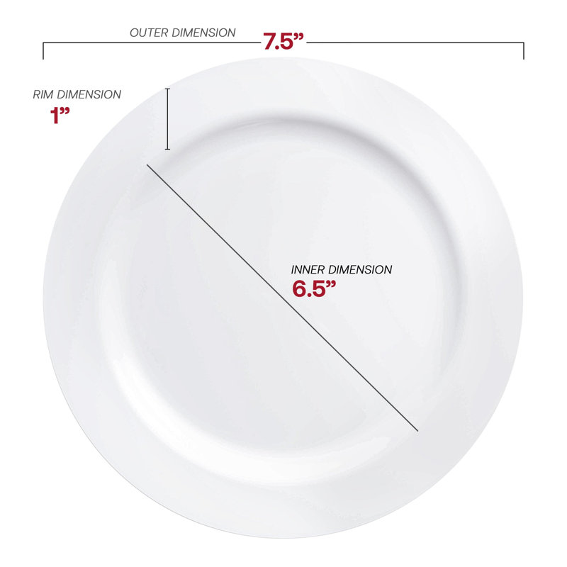 Assiettes à salade rondes jetables en plastique blanc uni économique (19 cm) - 120 assiettes