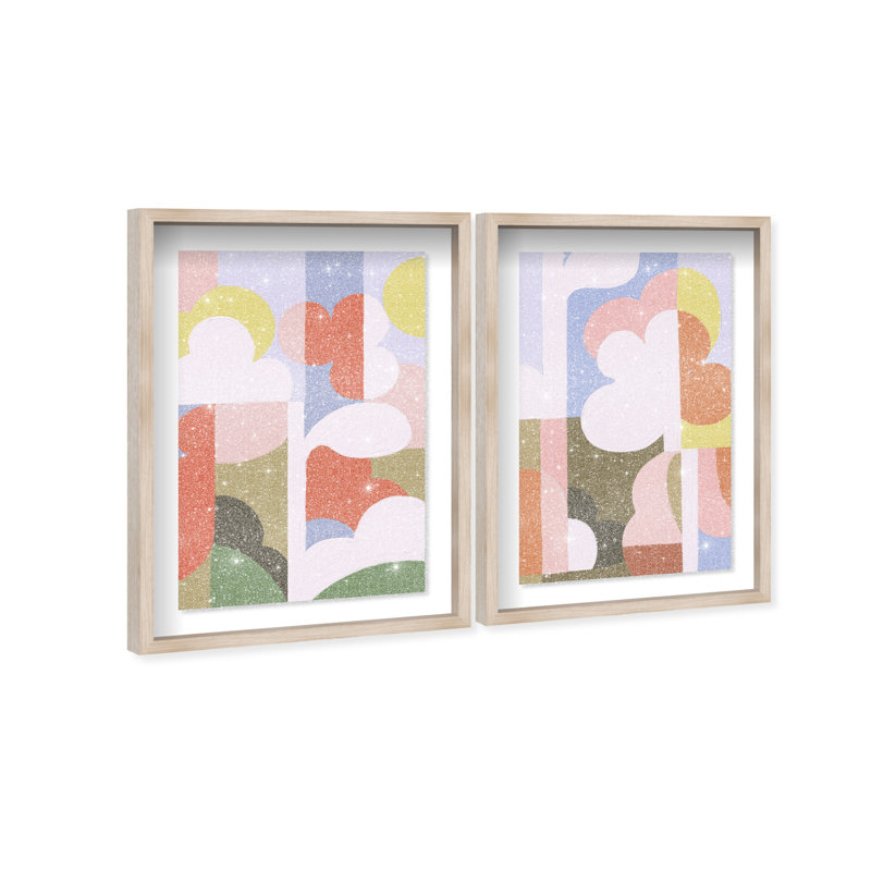 Cloudy Pop Set Set by Oliver Gal, 31.5"H x 46.5"W, Natural Oak Shadowbox