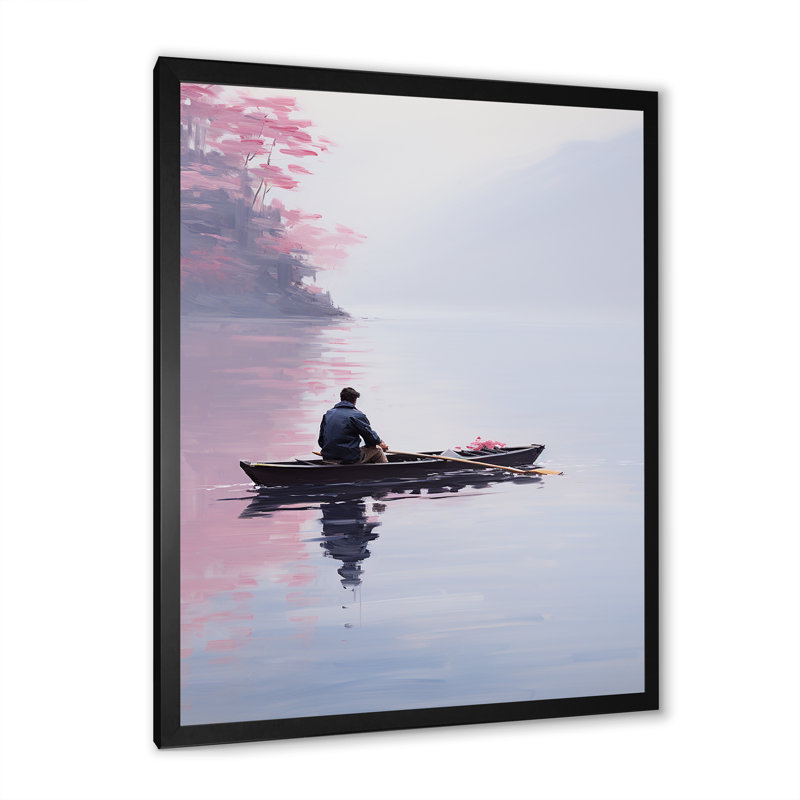 «Canoe Reflection At The Lake», art mural lac, H 20 po x l 12 po x P 1 po, Cadre photo noir