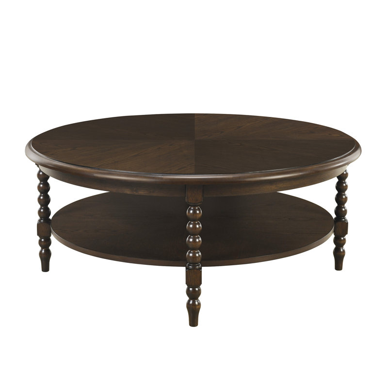 Philippe Dark Brown Round Wood Coffee Table with Shelf