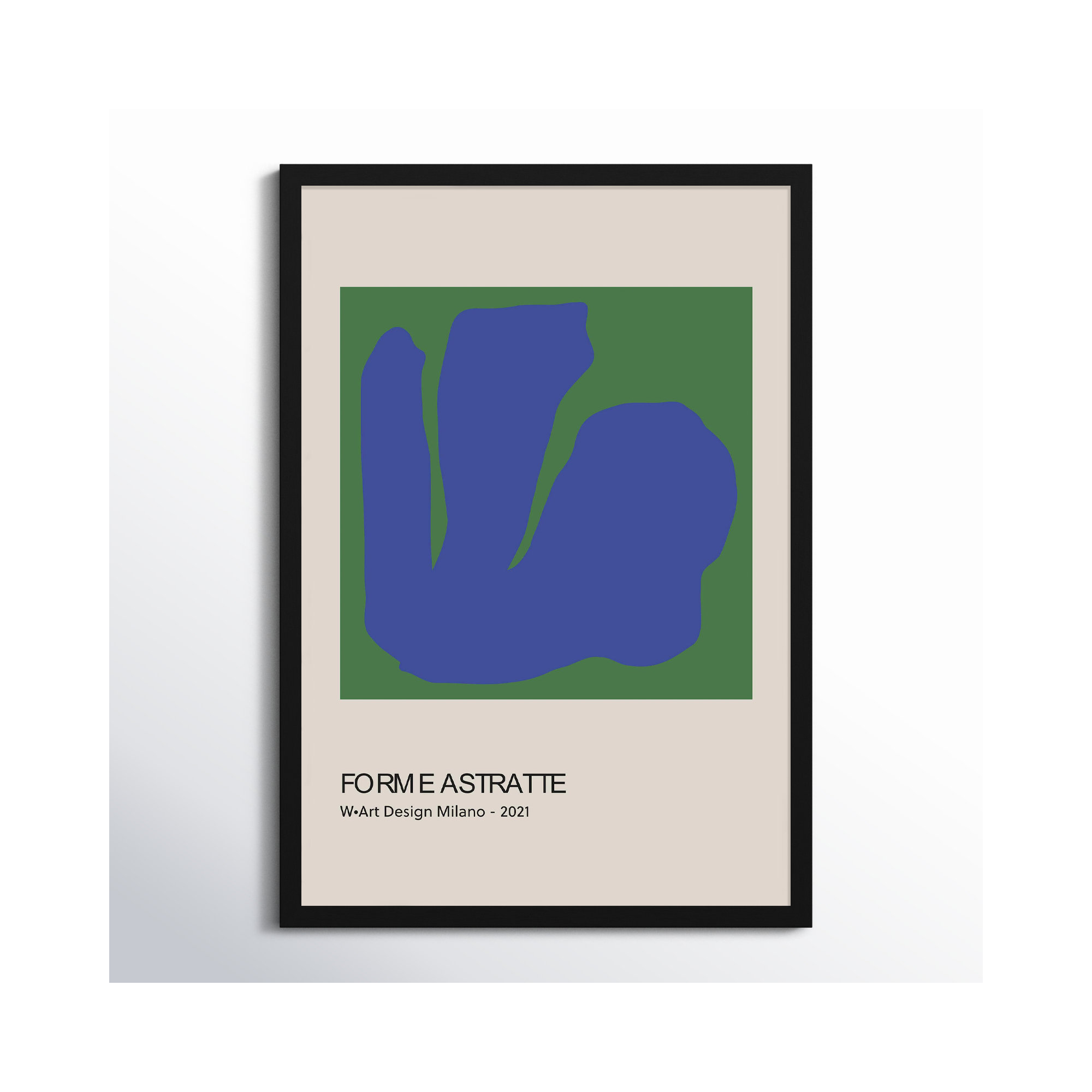 Forme Astratte Blue & Green by Romina Gadler, Black Framed Paper, 38" H x 26.5" W x 1.25" D