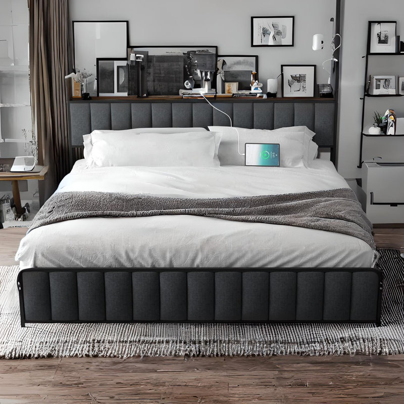 Lit plateforme tapissier Irihanna, Double