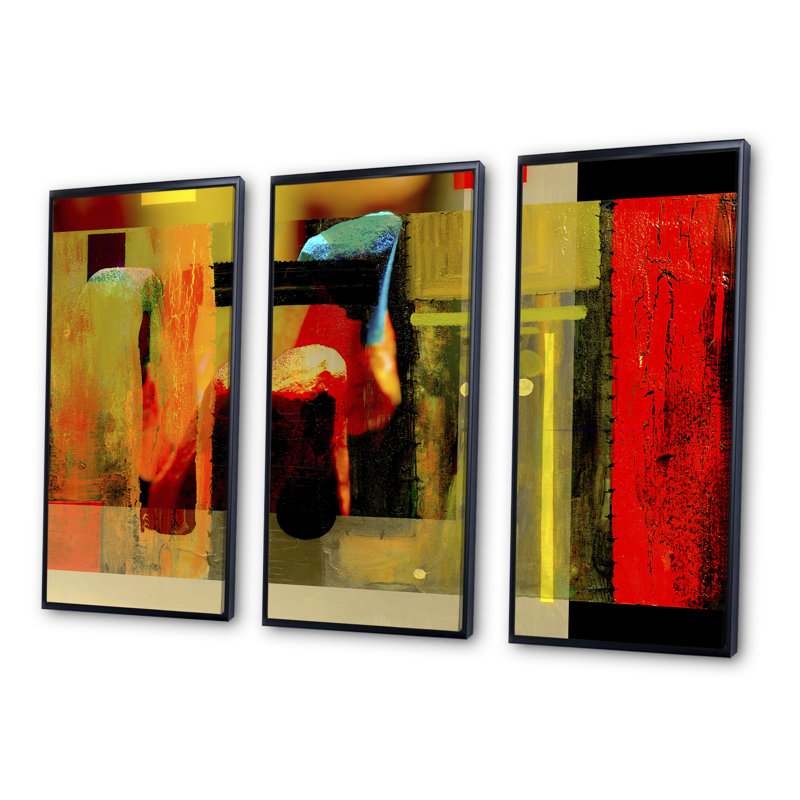 Ensemble de 3 reproductions cubiques sur toile cubique, H 28 po x l 36 po x P 1 po, Cadre noir