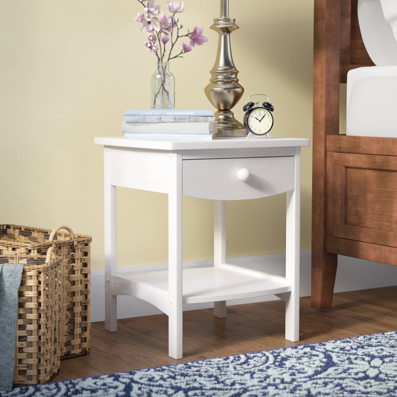 Yvette 1-Nightstand in White Finish With A shelf, 21.6'' H X 17.7'' W X 17.7'' D, White