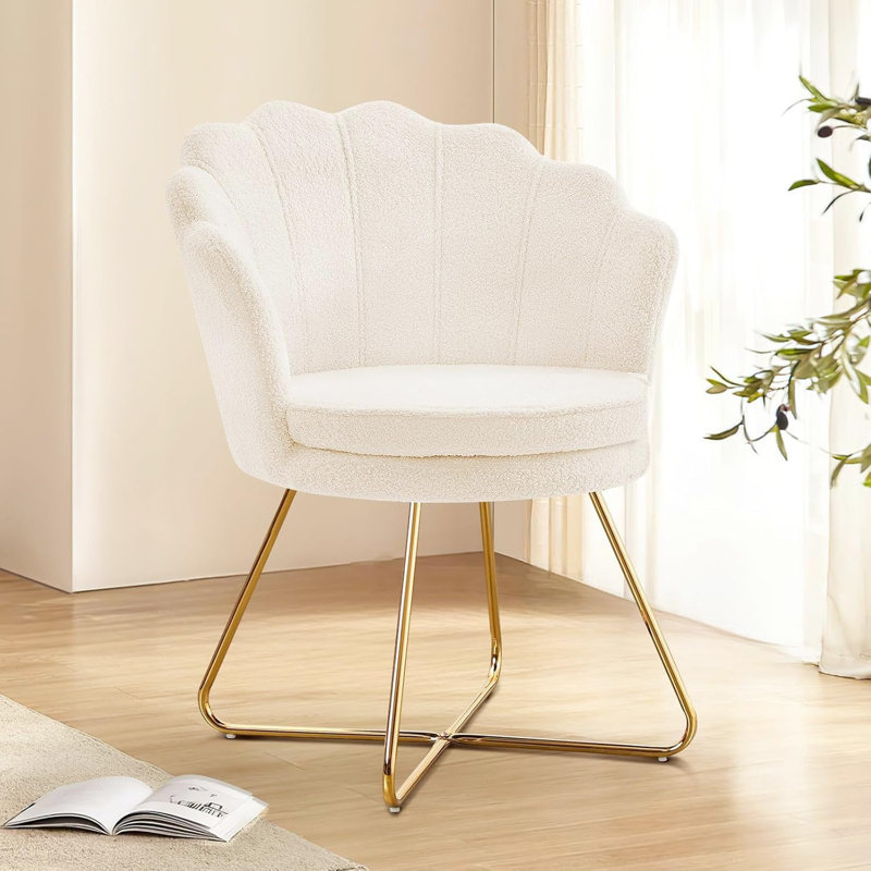 Focht Upholstered Papasan Chair with Gold Metal Legs, White Terry Cloth