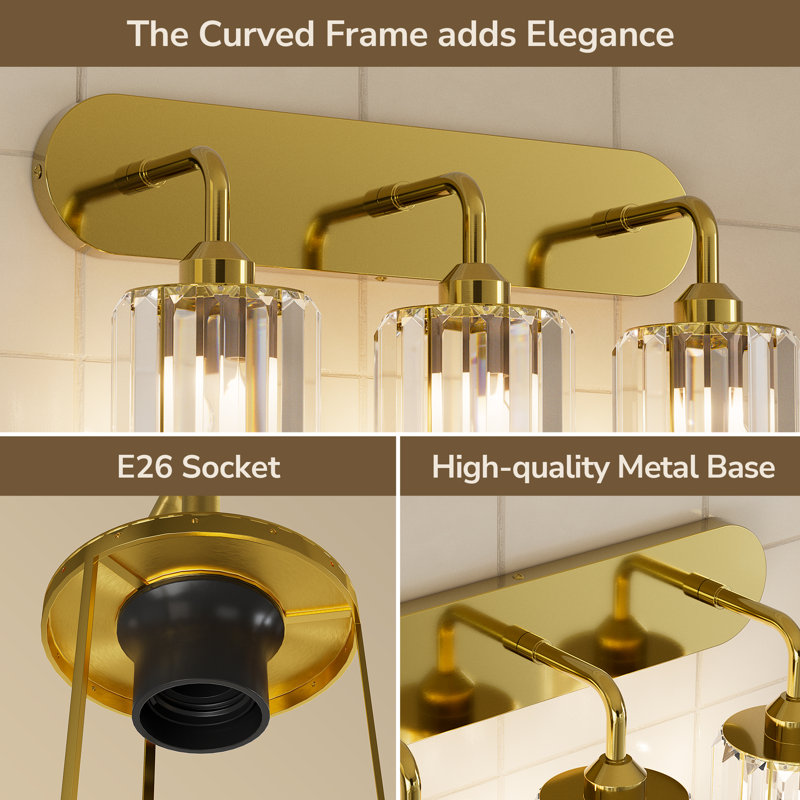 Éclairage de meuble-lavabo à intensité variable avec abat-jour en cristal, 5 lumières, Or brossé
