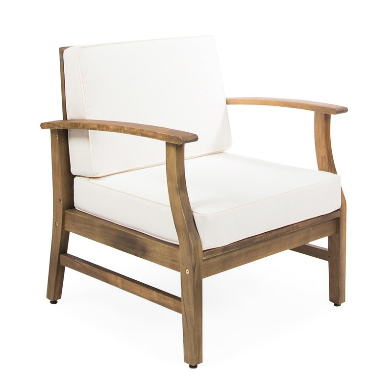 Wood Outdoor Chair With Classic Slat Panelling, 400 Lb Capacity Patio Stylish Panels, 33.05 Height Opt, Cream