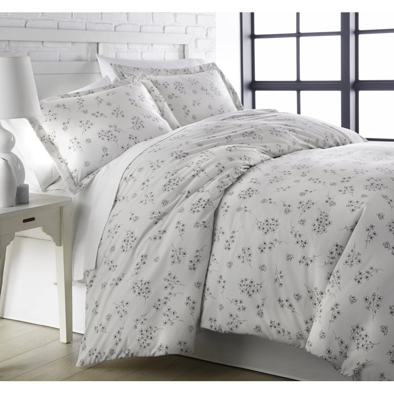Sweet Florals Gray Microfiber Full/Queen Duvet Cover Set
