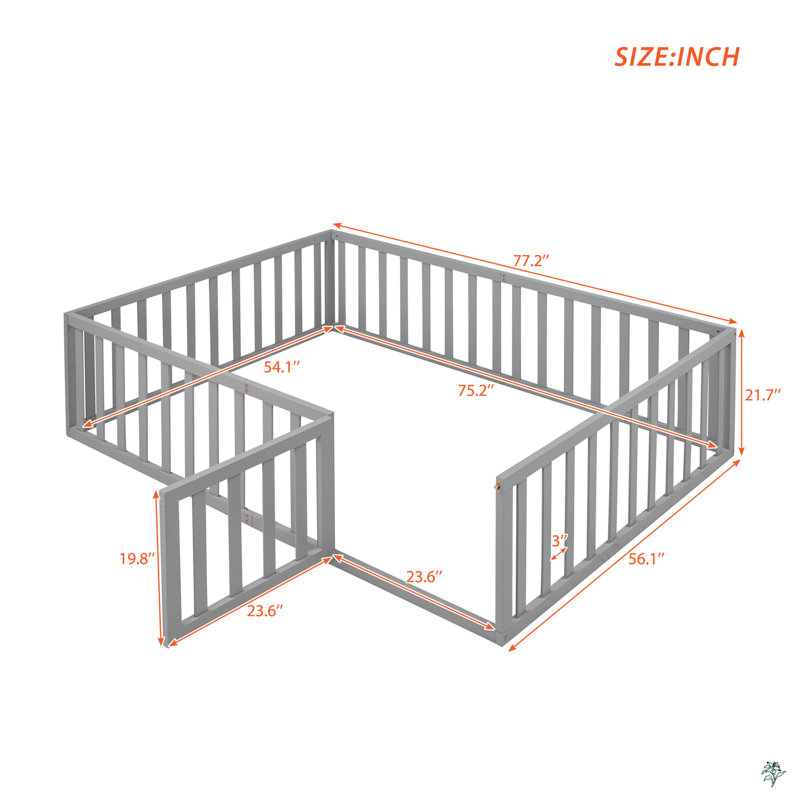 Full Size Wood Daybed Frame With Fence, Gray