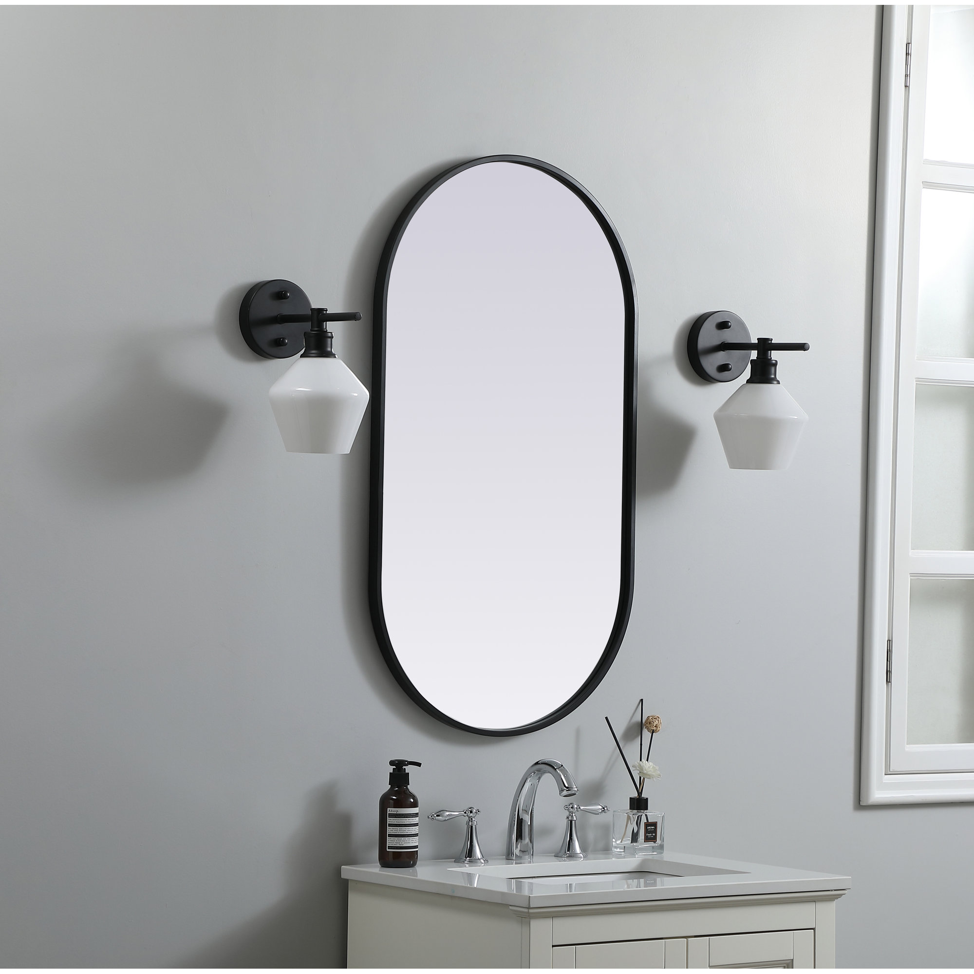 Sabine Metal Pill Wall Mirror, 36" x 20", Black