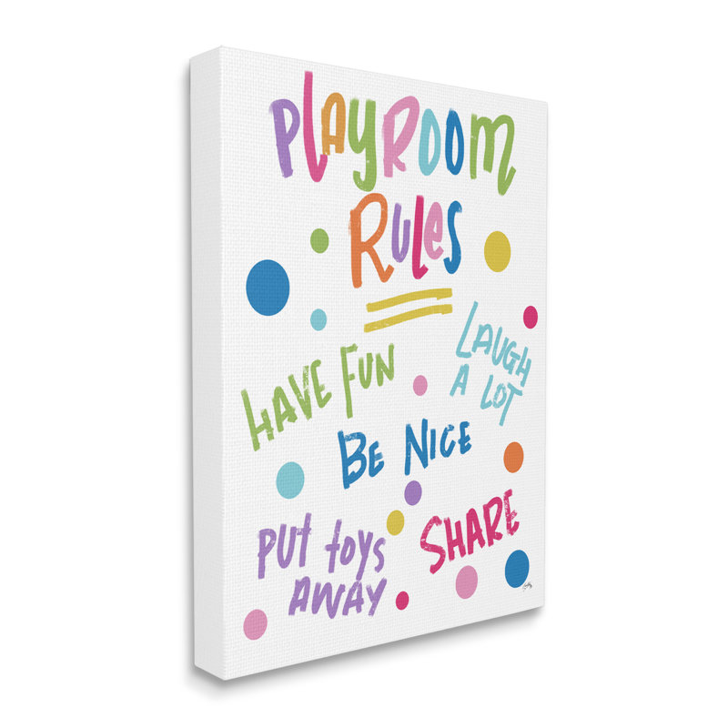 List of Playroom Rules Playful Polka Dot Motif par Elizabeth Medley - Art textuel, H 30 po x l 24 po, Toile tendue