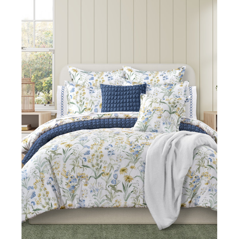 King Blue Floral Microfiber Comforter Set