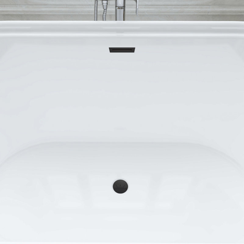 59" x 30" Freestanding Soaking Acrylic Bathtub, White/Matte Black