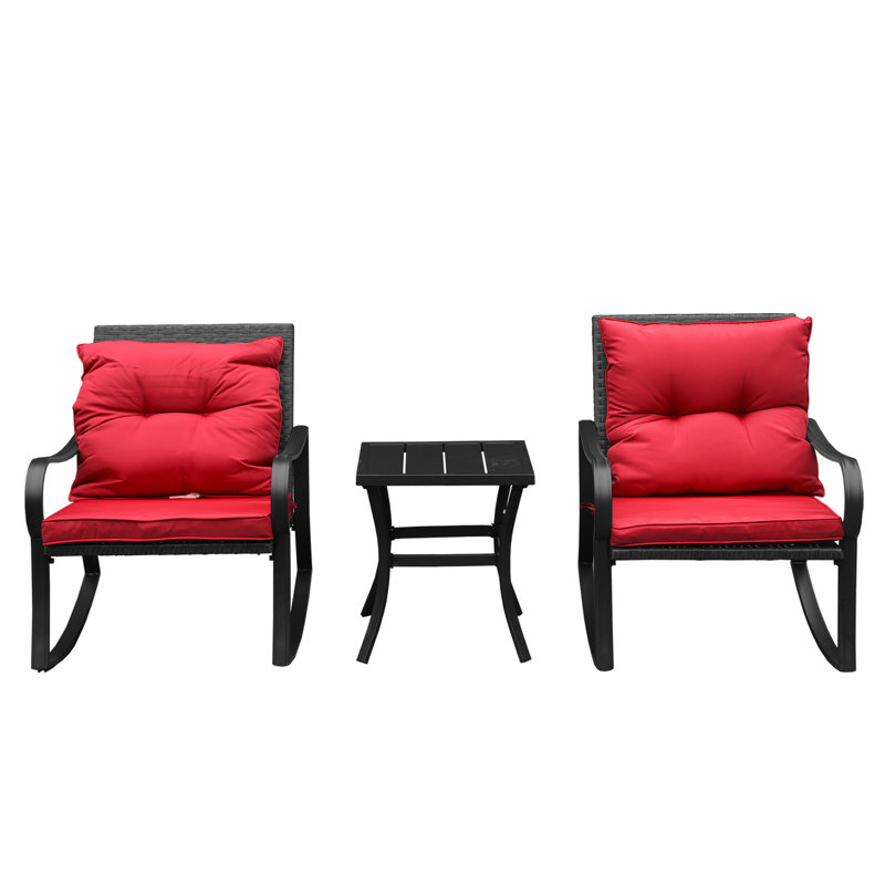 Ensemble de conversation à bascule en métal pour 2 personnes avec coussins, Rouge