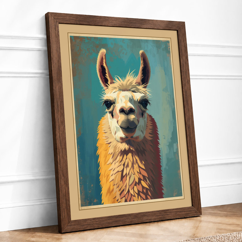 Llama Portrait Boho - Framed Print, Walnut, A3 - 42.0 x 29.7 cm