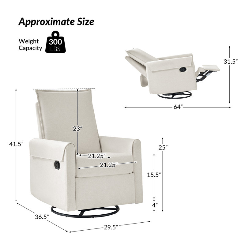 Fauteuil inclinable manuel, pivotant et berçant de 29,5 po Keech, Blanc