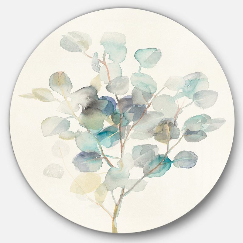 Feuilles d'eucalyptus I - Peinture cercle métallique, H 36 po x l 36 po