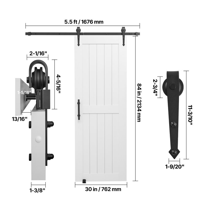 Sliding Barn Door with Hardware Kit  MDF Panel PVC Surface, 762mm x 2134mm