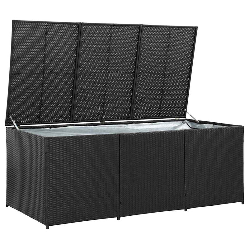 Grand coffre de rangement en polyéthylène noir rotin pour jardin extérieur résistant aux intempéries, Black