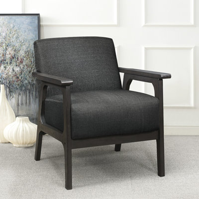 Chaise gris foncé pour espace de vie, fabrication en bois d'hévéa massif, chaise de pièce antique, structure en bois avec finition, assise en tissu texturé