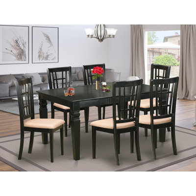 7 Piece Dining Set Consist of a Rectangle Dining Room Table with Butterfly Leaf and 6 Linen Fabric Kitchen Chairs, Black
