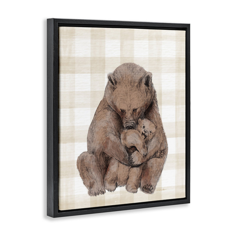 Cadre flottant en vichy Tendre ours, conception par Daphne Polselli, H 21 po x l 17 po, Cadre flottant noir de jais