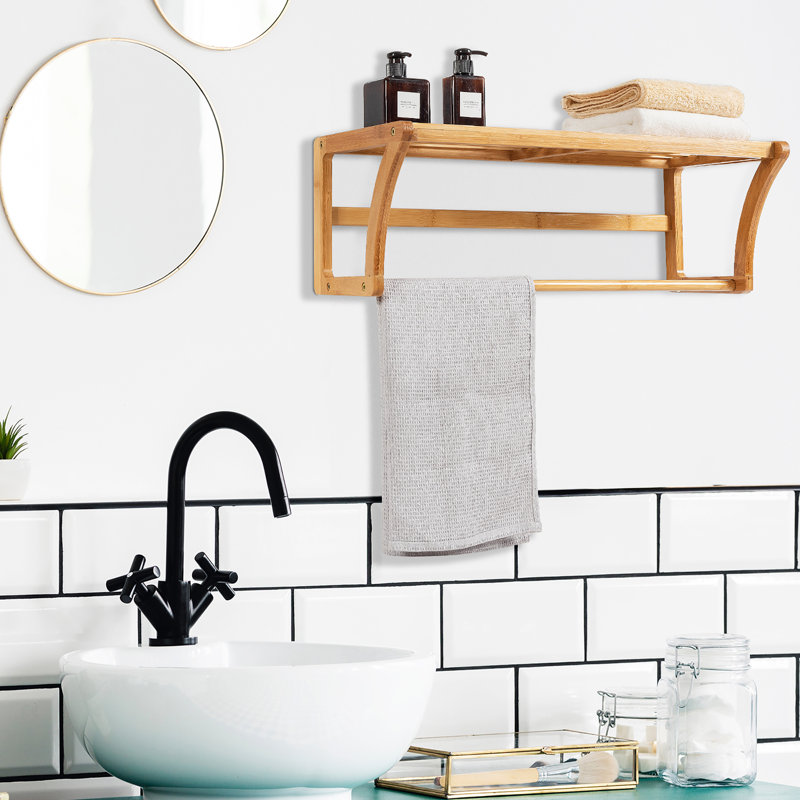 Aitkin Bamboo Solid Wood Accent Shelf with Towel Bar