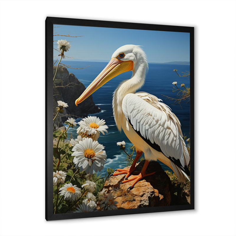 Landgrove Gray Pelican Coastal Watch Pastoral, reproduction d'art sur toile, H 20 po x l 12 po x P 1 po, Cadre photo noir